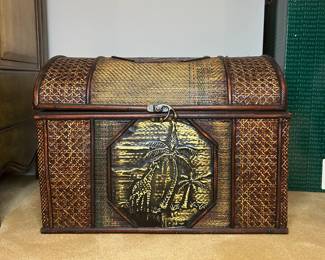 Decorative Woven Storage Chest with Tropical Relief Plaque