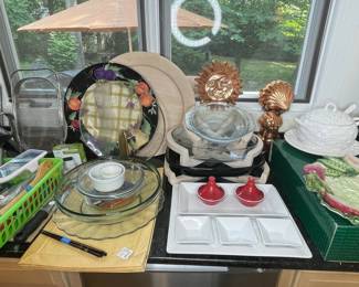 Assorted Decorative Serving Ware and Kitchen Items
