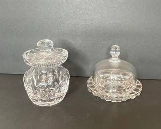 Vintage Crystal Covered Butter Dish and Jam Jar