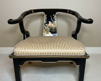 James Mont Style Black Lacquer Horseshoe Armchair