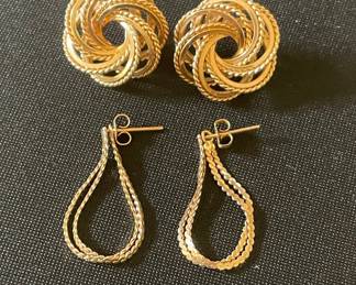 14k Yellow Gold Swirl and Drop Earrings