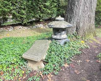 Cast Stone Japanese Garden Lantern and Bench