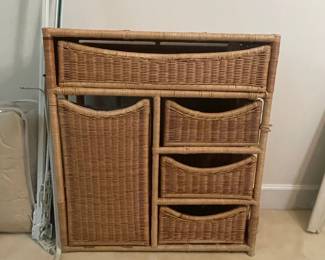 Vintage Wicker Storage Cabinet 