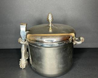 Silver-Plated Ice Bucket with Tongs and Pinecone Finial
