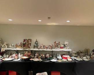 Large Collection of Christmas Figurines and Holiday Tableware