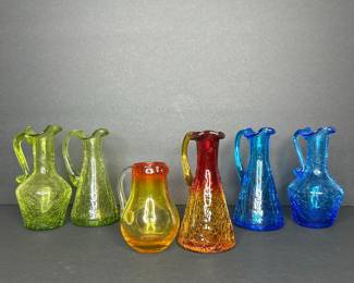 Vintage Hand Blown Crackle Glass Pitchers