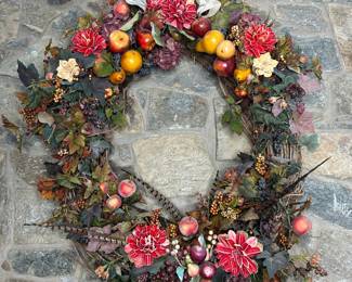Decorative Harvest Wreath with Fruit and Flowers