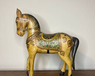 Indian Hand-Painted Wooden Wedding Horse Figurine (Ghodi)