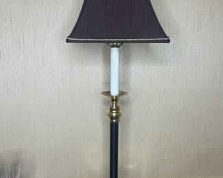 Brass and Black Candlestick Table Lamp with Decorative Finial