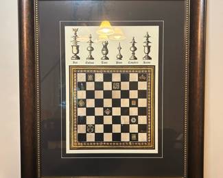 Vintage Chess Piece and Board Illustration Framed Print