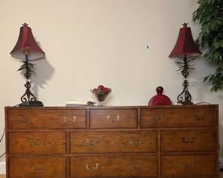 Henredon Campaign Style Triple Dresser with Brass Bail Pulls