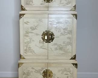 Vintage Chinoiserie Armoire with Brass Hardware
