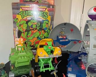Vintage Teenage Mutant Ninja Turtles Playmates Toys Collection - Including Technodrome and Turtle Copter