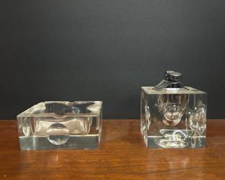 Mid-Century Modern Crystal Lighter and Ashtray 
