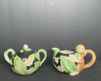 Vintage Fitz & Floyd Monkey Creamer and Sugar Bowl Set