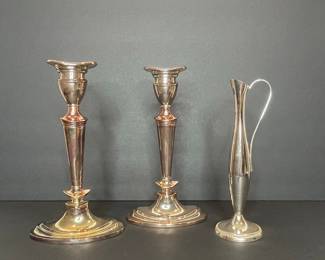  Silverplate Candlesticks and Bud Vase