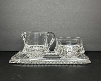 Tiara Sandwich Glass Creamer and Sugar Set with Tray
