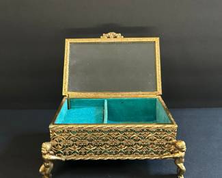 Vintage Ormolu Filigree Jewelry Casket