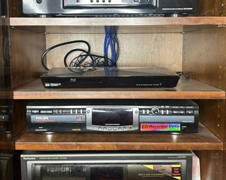 Denon AV Receiver, Technics CD Player, Phillips CD Recorder, Blu-Ray Player