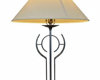 Vintage Wrought Iron Table Lamp with Geometric Accents