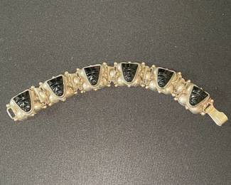 Mexican Alpaca Silver and Onyx Mask Bracelet