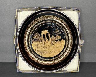 TP Hand Made in Greece 24K Gold Decorative Plate with Greek Ruins