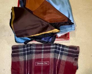 Christian Dior Plaid Wool Scarf and Assorted Silk Scarves