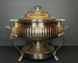 Vintage Silver-Plated Casserole Dish with Pyrex Liner and Stand