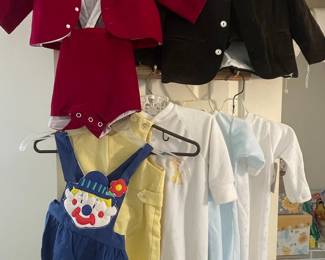 Vintage Children's Clothing Assortment with Clown Romper