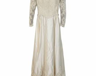 Vintage Lace and Satin Wedding Gown with Veil