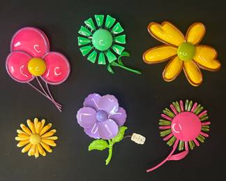 Vintage Enamel Flower Brooches