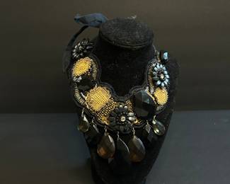 Black and Gold Beaded Statement Collar Necklace