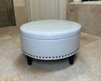 Tufted Round Storage Ottoman with Nailhead Trim