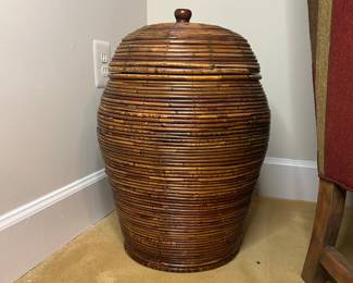 Vintage Pencil Reed Lidded Floor Basket