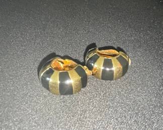 St. John Gold-Tone Black Enamel Hoop Clip-On Earrings