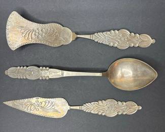 Vintage Silver Plated Serving Utensils - Ornate Baroque Pattern