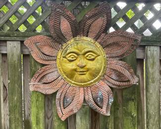 Rustic Metal Sun Face Wall Art with Mixed Metal Petals