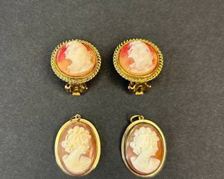 Vintage Cameo Pendants and Clip-on Earrings