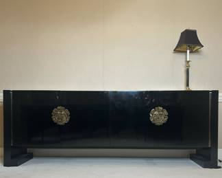 Hollywood Regency Black Lacquer Ming-Style Credenza