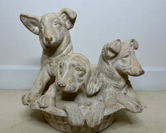Vintage Resin Puppies in Basket Figurine