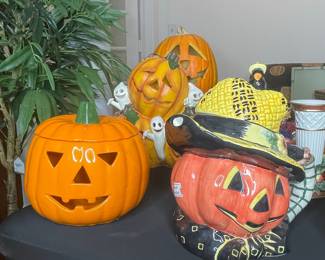Vintage Johanna Parker Halloween Ceramic Pumpkin Cookie Jar