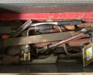 Vintage Metal Tool Box with Assorted Hand Tools