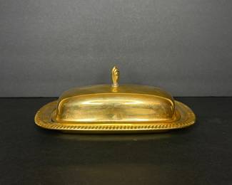 Vintage Gold Plated Butter Dish with Rope Twist Border