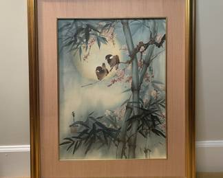 Lee Hyang-ja Bird and Bamboo Watercolor Painting