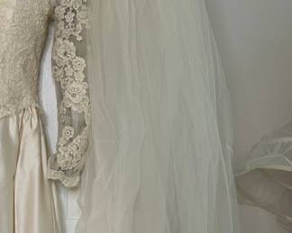 Vintage Lace and Satin Wedding Gown with Veil