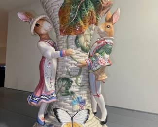 Fitz and Floyd Old World Rabbits Centerpiece Vase