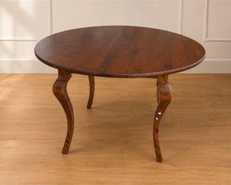 Vintage Round Wood Dining Table with 2 Extension Leaves
