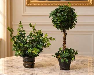 Two (2) Artificial Ivy Topiary Tree & Matching Potted Bush