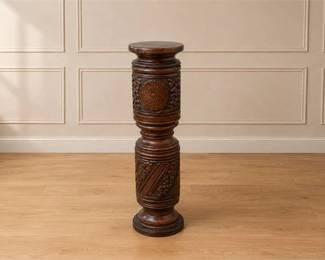 Intricately Hand-Carved Wooden Architectural Column