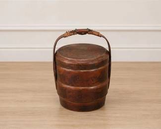 Vintage Chinese Three-Tier Lacquered Wooden Wedding Basket
